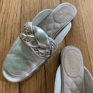Chanel Size 37 1/2 Gold Slides